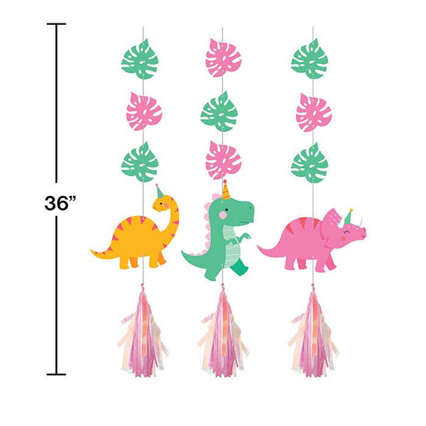 Girl Dino Hanging Cutouts, 3pk