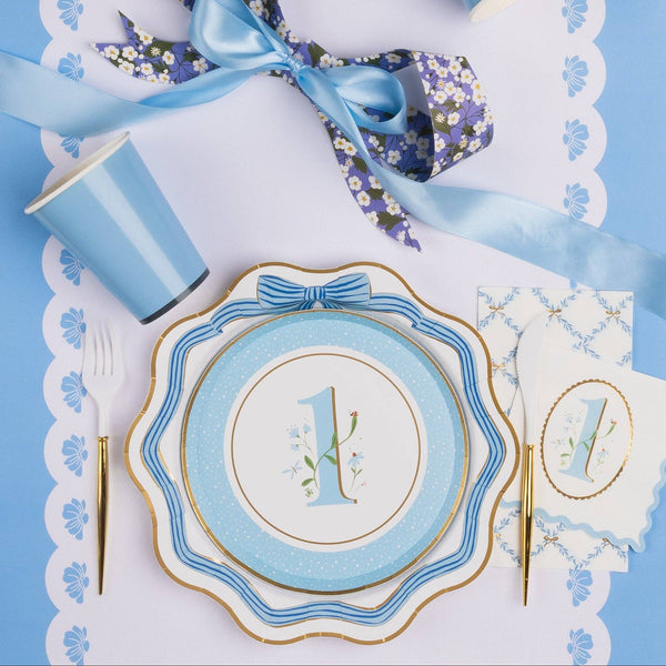 Blue 1st Birthday Cake Plates, 8pk