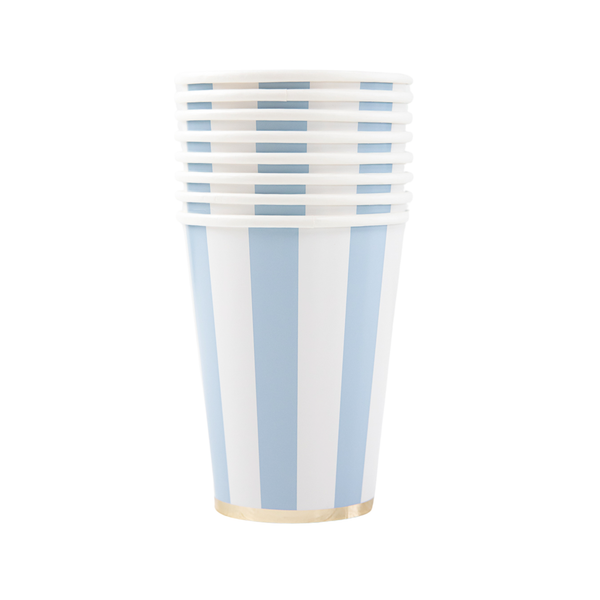 Sky Blue Cabana Stripe Cups, 8pk