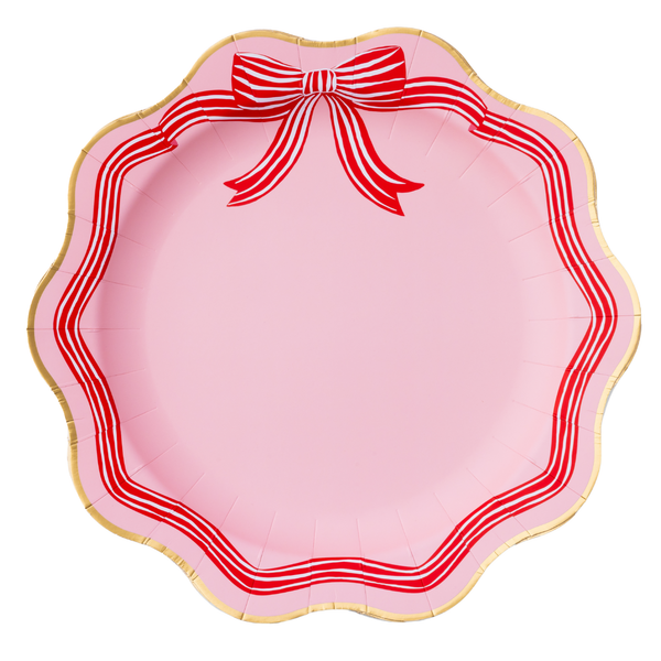 Elegant Pink Peppermint Bow Dinner Plates, 8pk