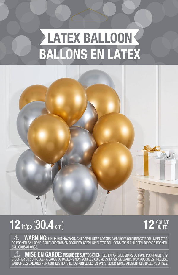 Gold and Silver Balloons, 12pk