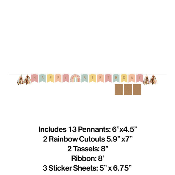 Boho Rainbow Happy Birthday Banner