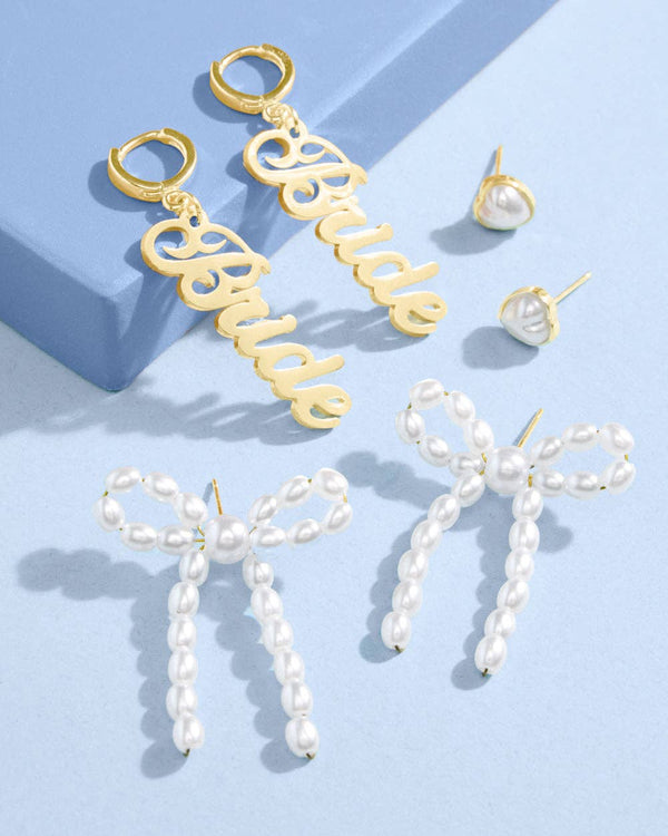 Bride Pearls of Gold Earrings - set of 3 earrings