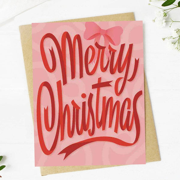 Merry Christmas Red Ribbon HolidayGreeting Card