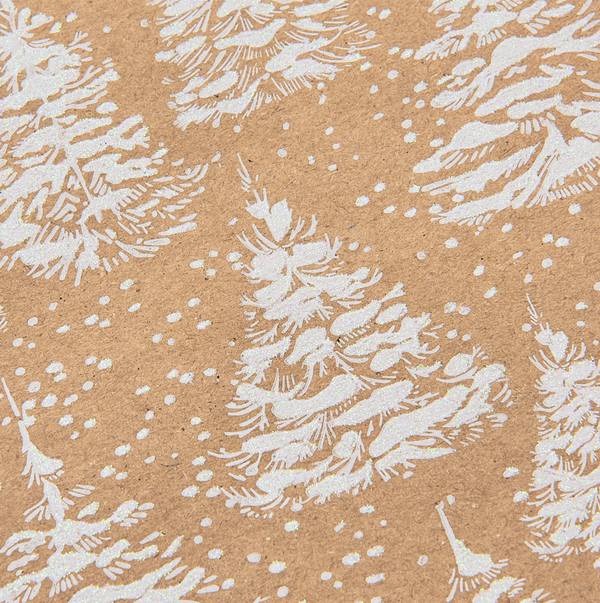 White Glitter Trees on Kraft Christmas Wrapping Paper