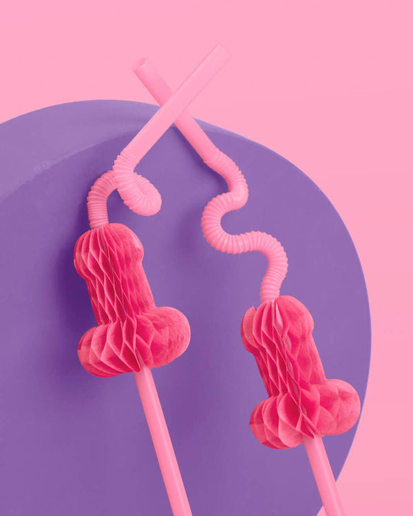 Bachelorette Accordion Penis Straws, 16pk