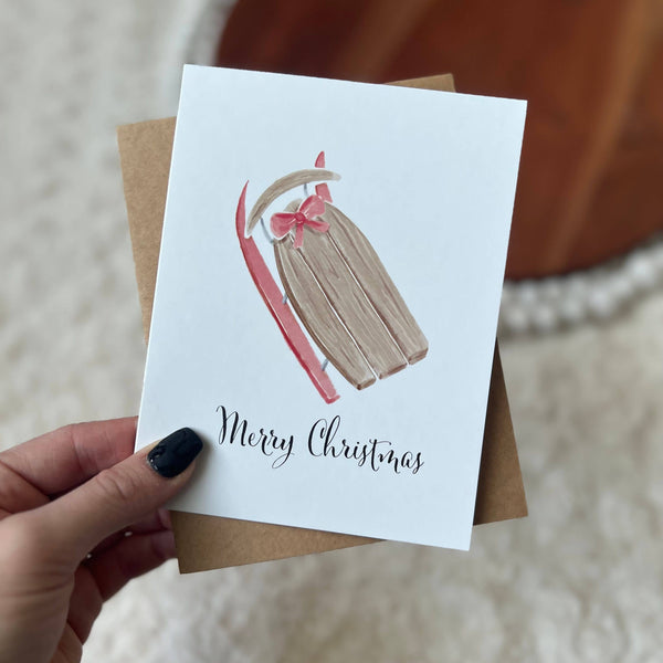 Merry Christmas Wooden Sled Greeting Card