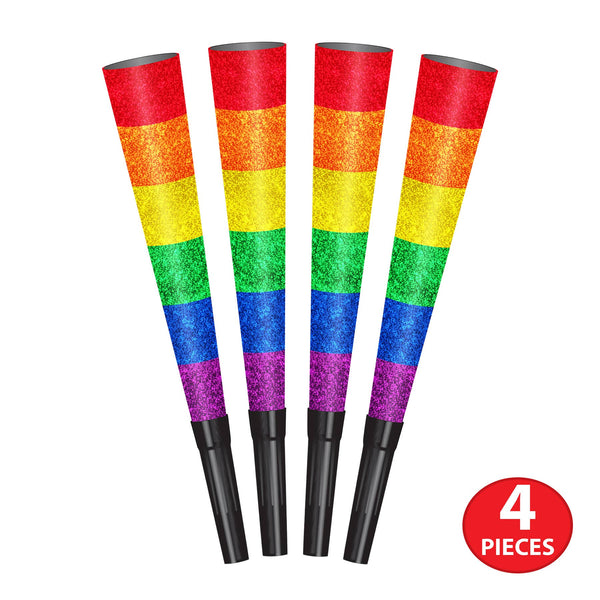 Rainbow Glitter 9" Horns, 4 per pack