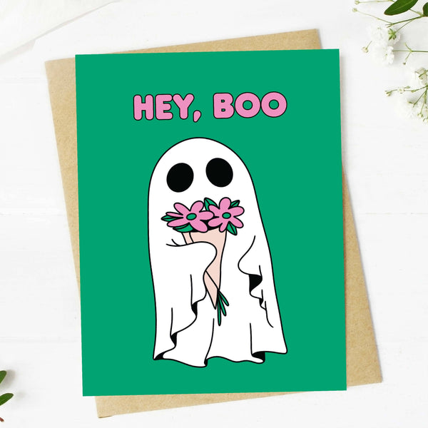 Hey, Boo Cute Ghost HalloweenGreeting Card