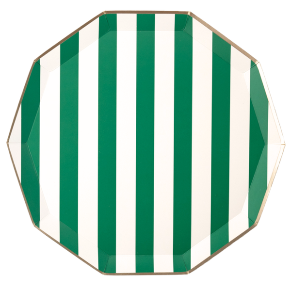 Emerald Green Cabana Stripe Dinner Plates, 8pk