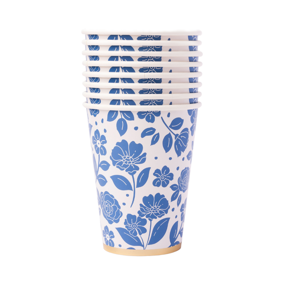 Belle Blue Elegant Floral Cups, 8pk