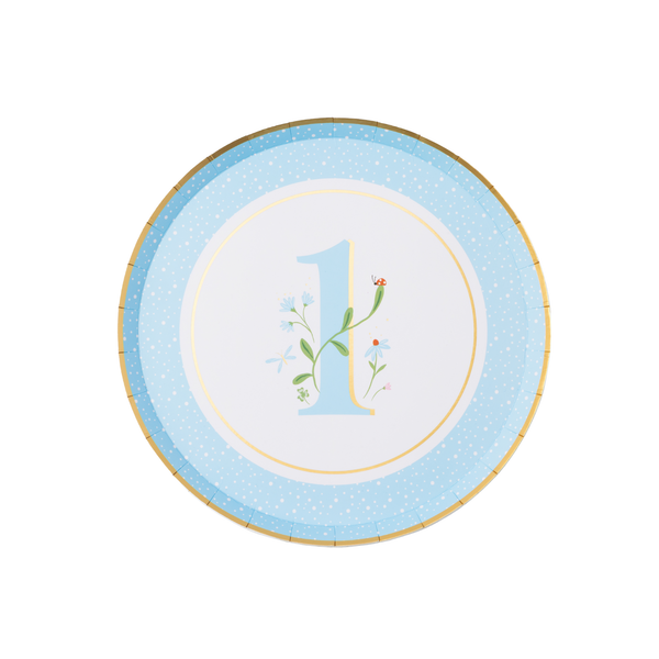 Blue 1st Birthday Cake Plates, 8pk