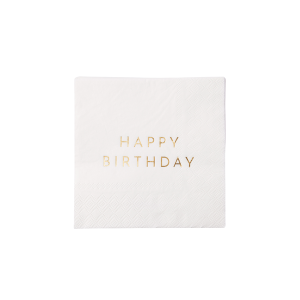 White & Gold Signature Happy Birthday Dessert Napkins, 20pk