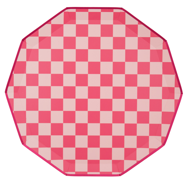 Pink Checkered Signature Dinner Plates, 8pk