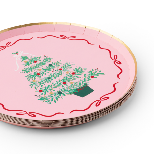 Pink Christmas Tree Dessert Plates, 8pk
