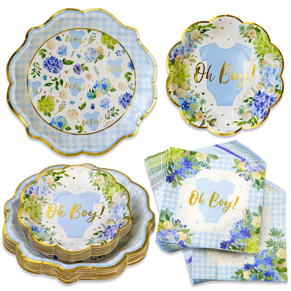 Baby Shower Onesie Tableware Set - Blue Floral