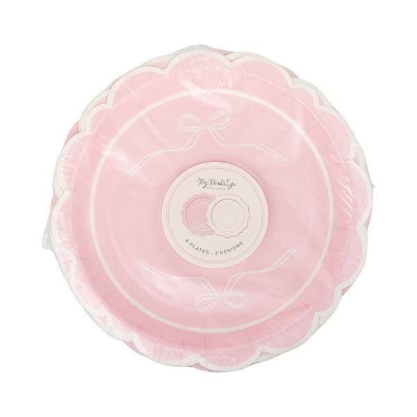 Round Pink Bows Dinner/Dessert Plate, 8pk
