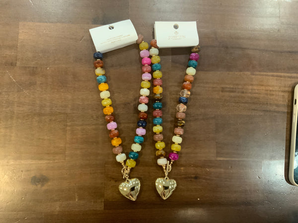 2S gold heart charm glass beaded necklace