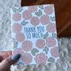 "Thank you so much" Floral Pattern Appreciation Greeting Card