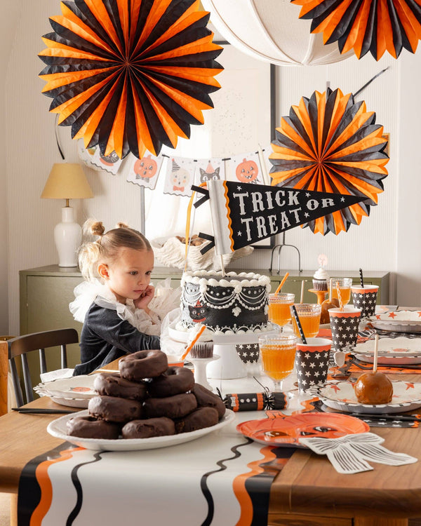 Orange and Black Large Tissue Fans, 3pk