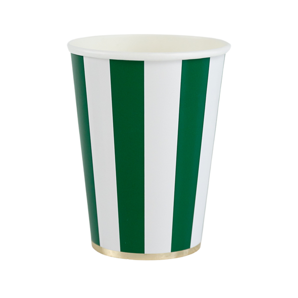 Emerald Green Cabana Stripe Cups, 8pk