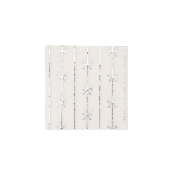 Silver Signature Bow Dessert Napkins, 20pk