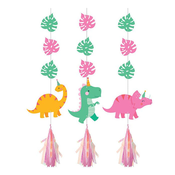 Girl Dino Hanging Cutouts, 3pk