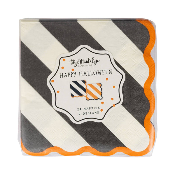 Orange & Black Striped Cocktail Napkin Set, 24ct