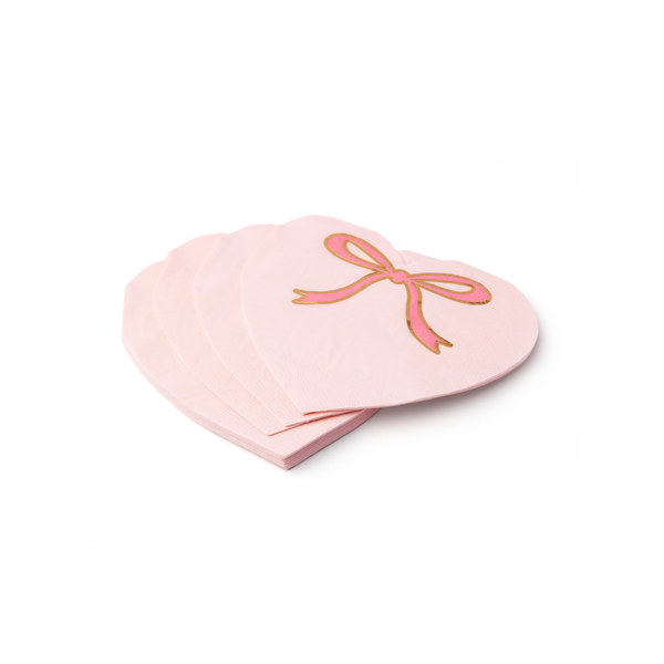 Petal Pink Bow Heart Dinner Napkins, 20pk
