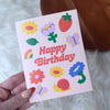 Happy Birthday Flowers & Cute Icons Spring PeachGreeting Card