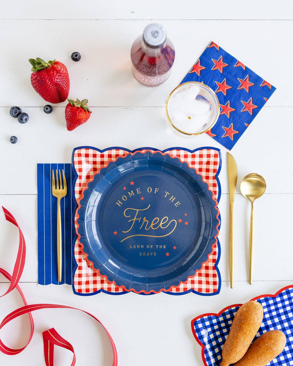 Red & Blue Gingham 9" Paper Plate Set, 8pk