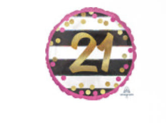 18” Birthday Milestone 21 Mylar balloon