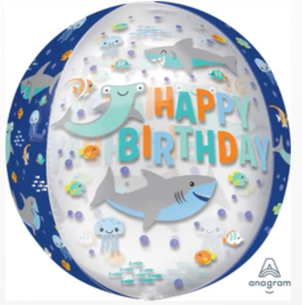 16” Happy Birthday Shark Orbz Balloon