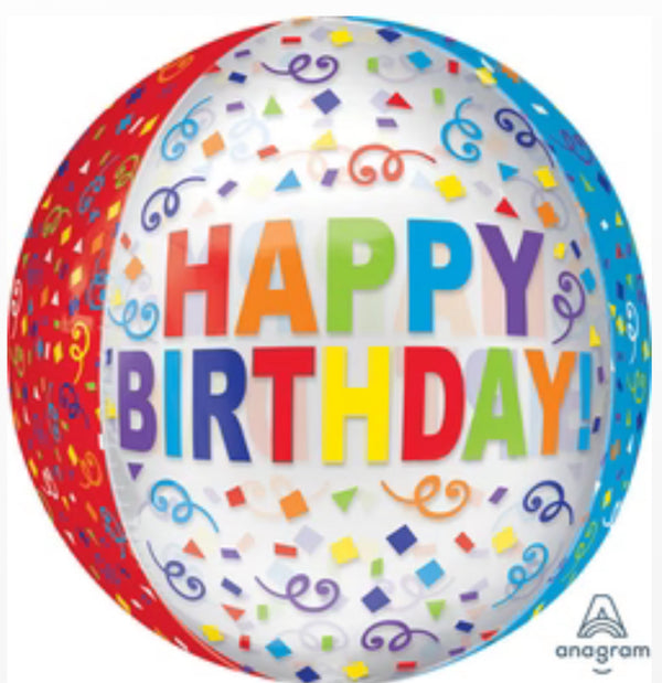 16” Happy Birthday Confetti Orbz Balloon