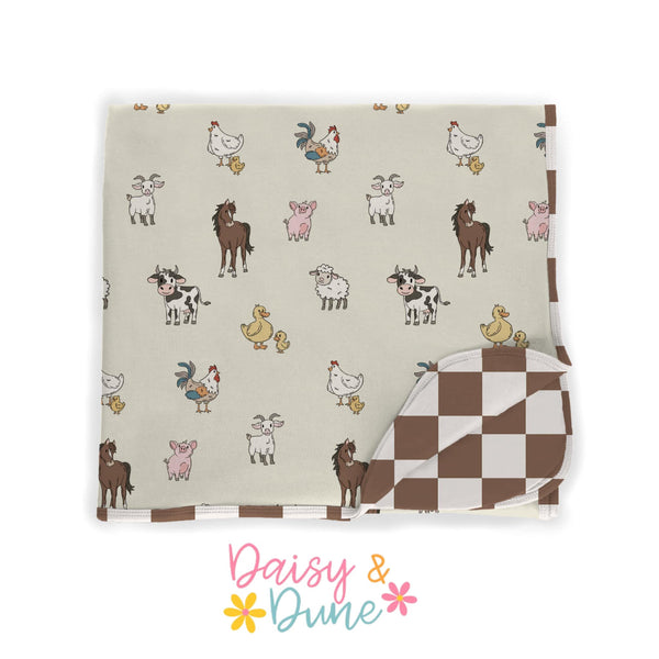 D&D Willa's Farm X Brown Check Adult Blanket