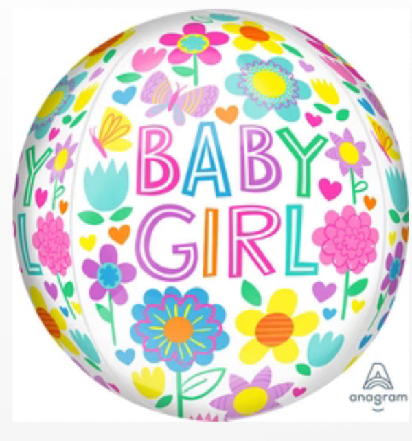 16” Baby Girl Flower Orbz Balloon