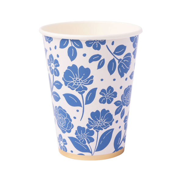 Belle Blue Elegant Floral Cups, 8pk