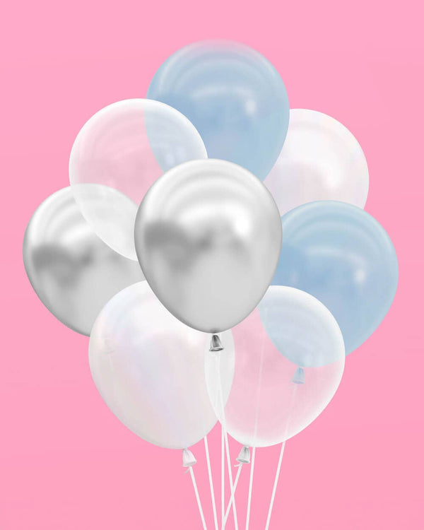 Light Blue, Clear, Silver & Pearl Balloons, 25pk
