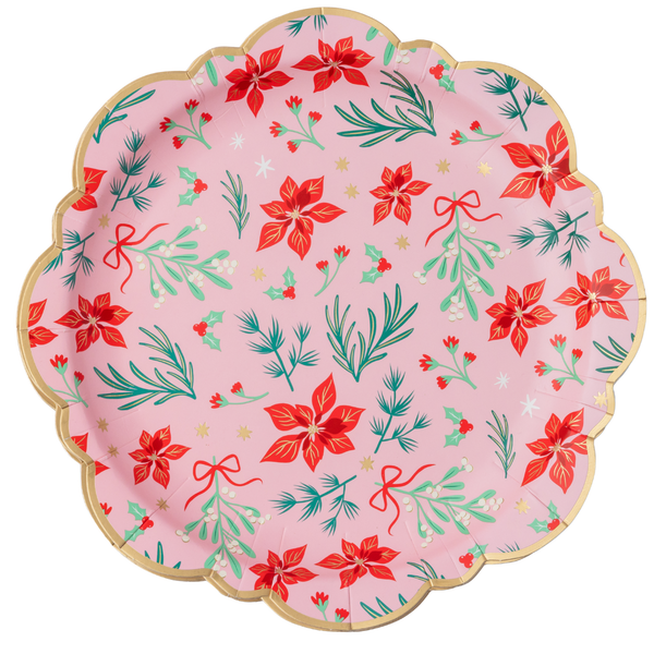 Christmas Floral Pink Classic Dinner Plates, 8pk