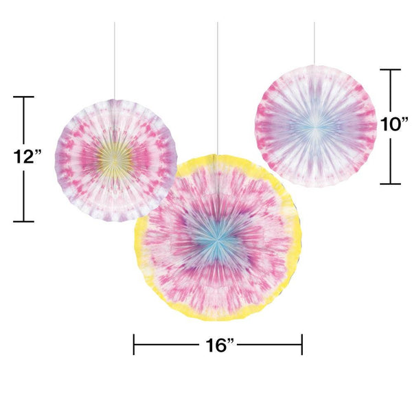 Tie Dye Party Paper Fans, 3pk