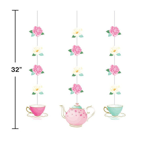 Floral Tea Party Hanging Decorations, 3pk