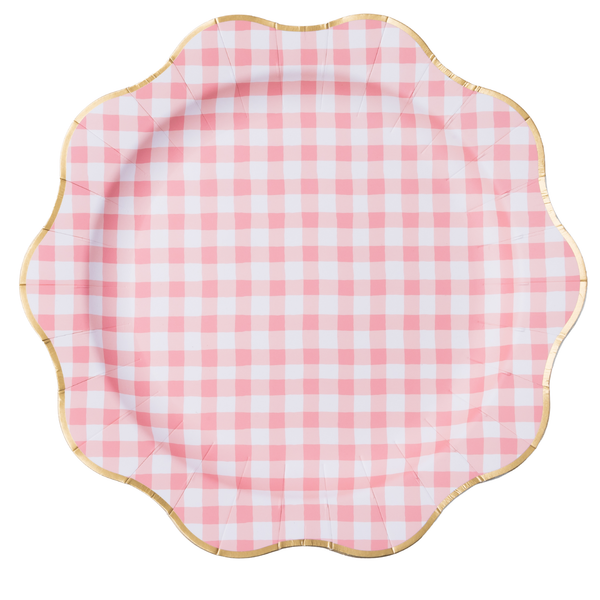 Elegant Petal Pink Gingham Dinner Plates, 8pk