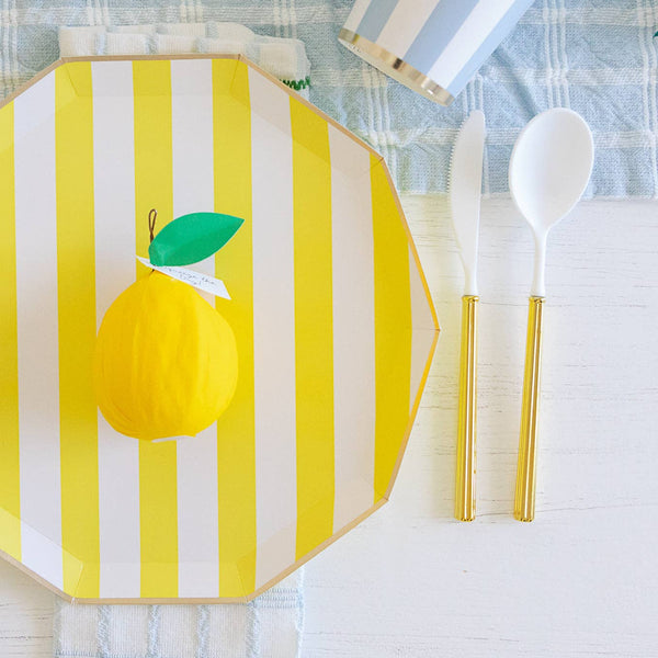 Soleil Yellow Cabana Signature Stripe Dinner Plates, 8pk