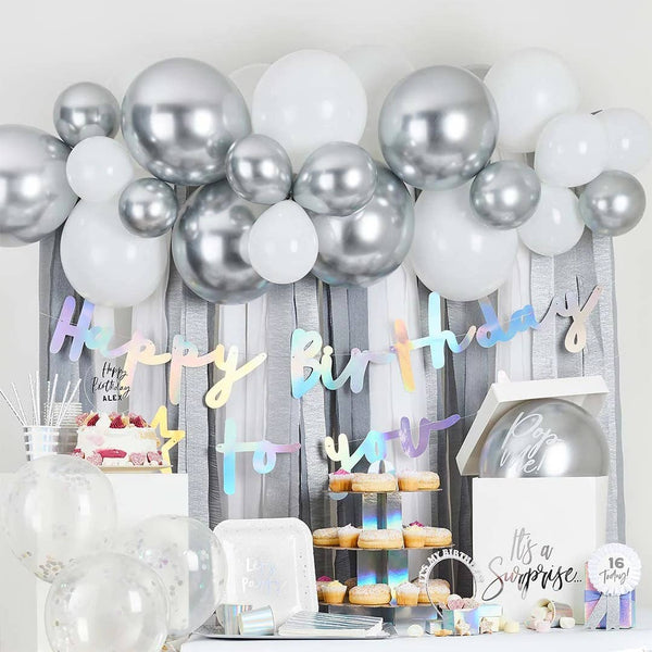Silver Metallic Balloon & Streamer Kit