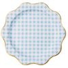 Elegant Sky Blue Gingham Dinner Plates, 8pk