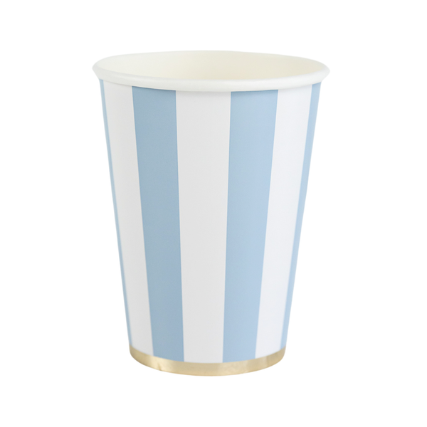 Sky Blue Cabana Stripe Cups, 8pk