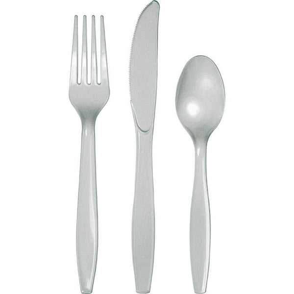 Shimmering Silver Assorted Plastic Cutlery, 24pk