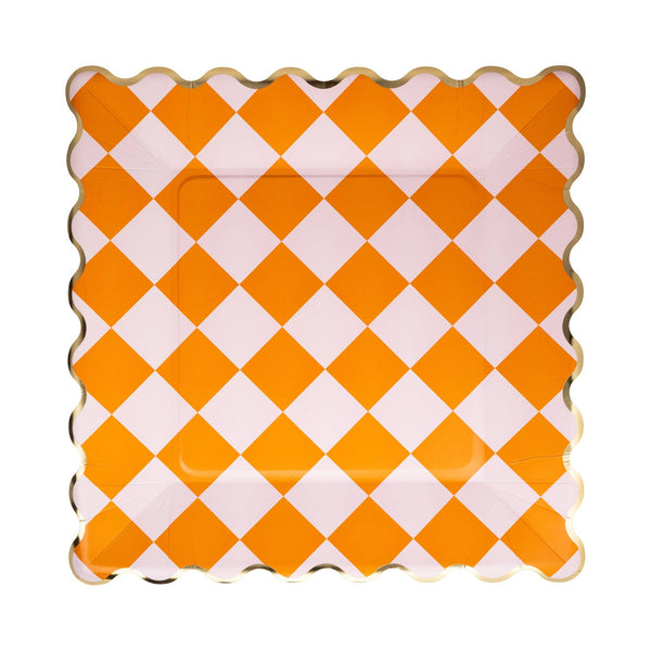 Pink & Orange Checkered 11" Paper Plate, 8pk