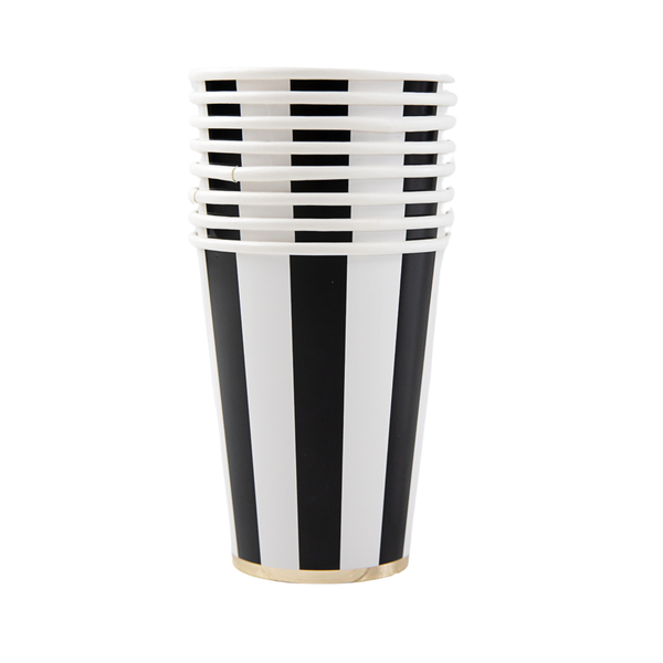 Black Noir Cabana Stripe Cups, 8pk