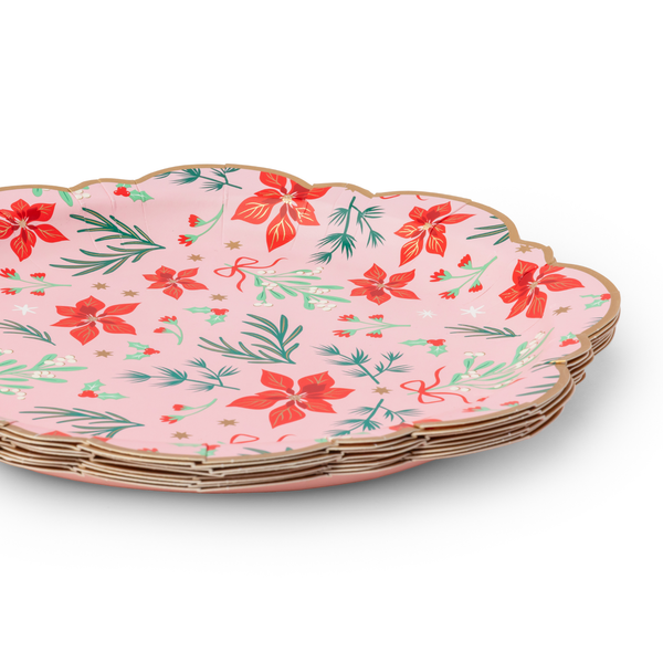 Christmas Floral Pink Classic Dinner Plates, 8pk